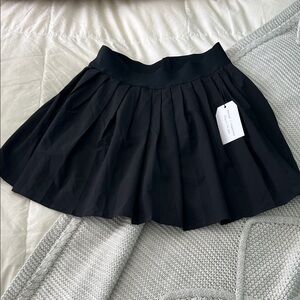 Black Pleated Skater Skirt with Wide Waistband